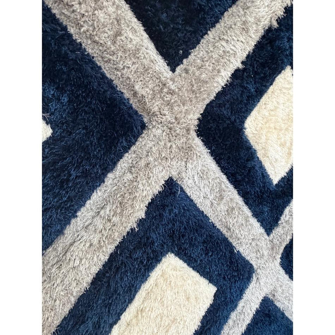 Olympia GR224 Modern 3D Geometric Diamond Metallic Shimmer Soft Plush Carved Hi-Lo Textured Tonal Polyester Shaggy Grey/Navy/Cream Rug