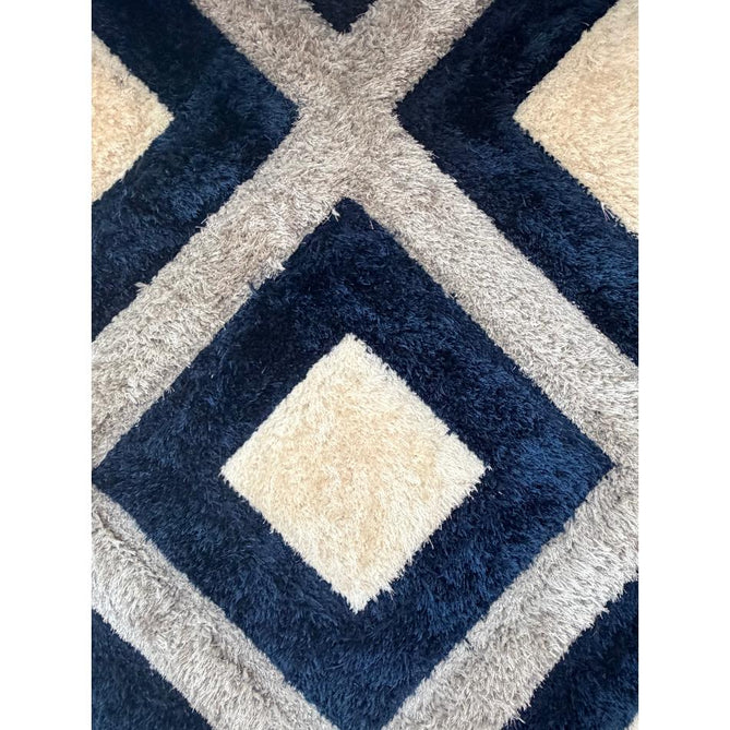 Olympia GR224 Modern 3D Geometric Diamond Metallic Shimmer Soft Plush Carved Hi-Lo Textured Tonal Polyester Shaggy Grey/Navy/Cream Rug