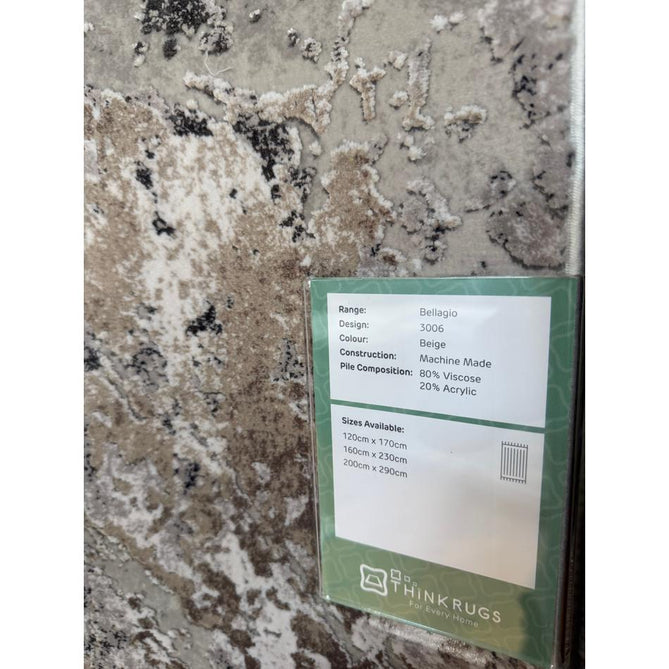 Bellagio 3006 Modern Abstract Marbled Distressed Metallic Shimmer Soft Textured Ultra High-Density Low Profile Short Pile Beige Rug