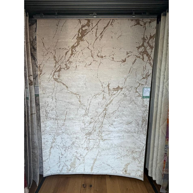 Mirage MR15 Modern Abstract Distressed Metallic Shimmer Soft Textured High-Density Polyester/Viscose Mix Low Profile Short Pile Cream/Beige Rug