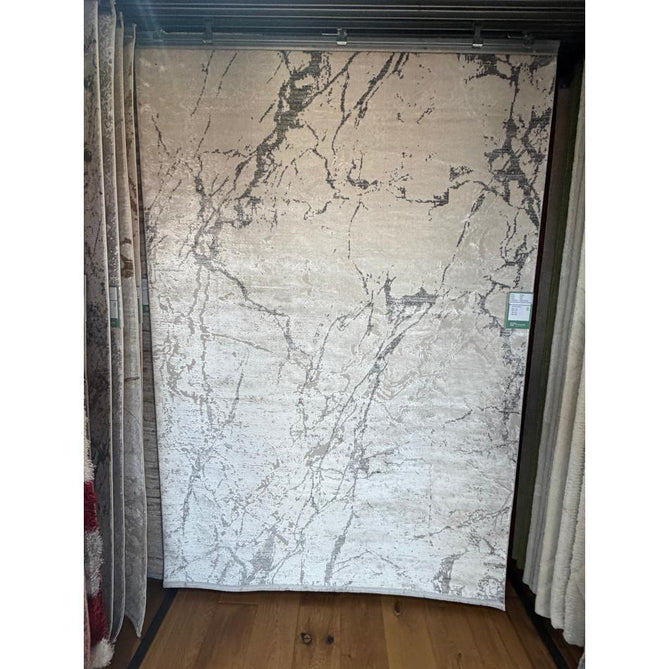 Mirage MR15 Modern Abstract Distressed Metallic Shimmer Soft Textured High-Density Polyester/Viscose Mix Low Profile Short Pile Grey/Cream Rug
