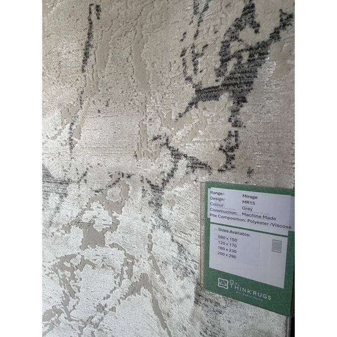 Mirage MR15 Modern Abstract Distressed Metallic Shimmer Soft Textured High-Density Polyester/Viscose Mix Low Profile Short Pile Grey/Cream Rug