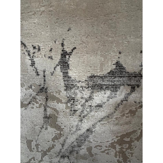 Mirage MR15 Modern Abstract Distressed Metallic Shimmer Soft Textured High-Density Polyester/Viscose Mix Low Profile Short Pile Grey/Cream Rug