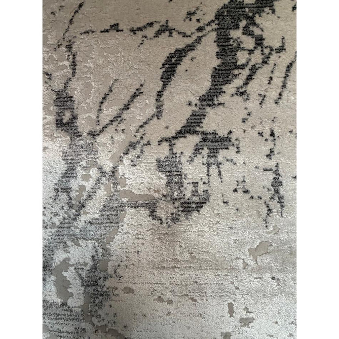 Mirage MR15 Modern Abstract Distressed Metallic Shimmer Soft Textured High-Density Polyester/Viscose Mix Low Profile Short Pile Grey/Cream Rug