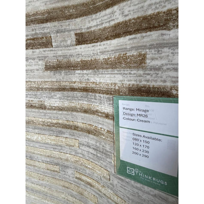 Mirage MR16 Modern Abstract Distressed Metallic Shimmer Soft Textured High-Density Polyester/Viscose Mix Low Profile Short Pile Beige/Earth Rug