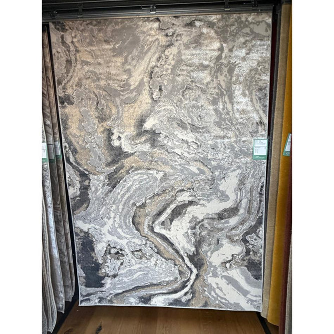 Tidal TL837 Modern Abstract Distressed Metallic Shimmer Soft Smooth Textured Polyester Low Profile Short Pile Silver/Beige/Cream/Charcoal Rug