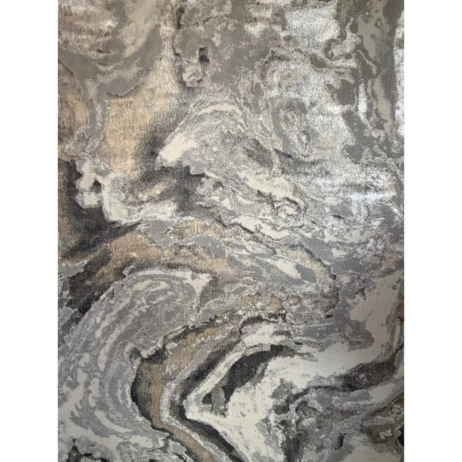 Tidal TL837 Modern Abstract Distressed Metallic Shimmer Soft Smooth Textured Polyester Low Profile Short Pile Silver/Beige/Cream/Charcoal Rug