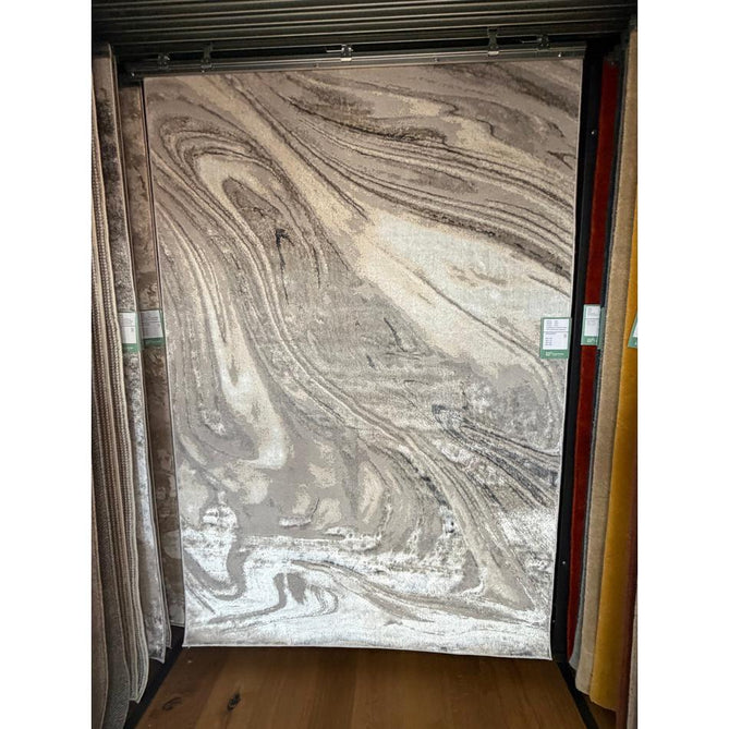 Tidal TL841 Modern Abstract Distressed Metallic Shimmer Soft Smooth Textured Polyester Low Profile Short Pile Silver/Grey/Cream Rug
