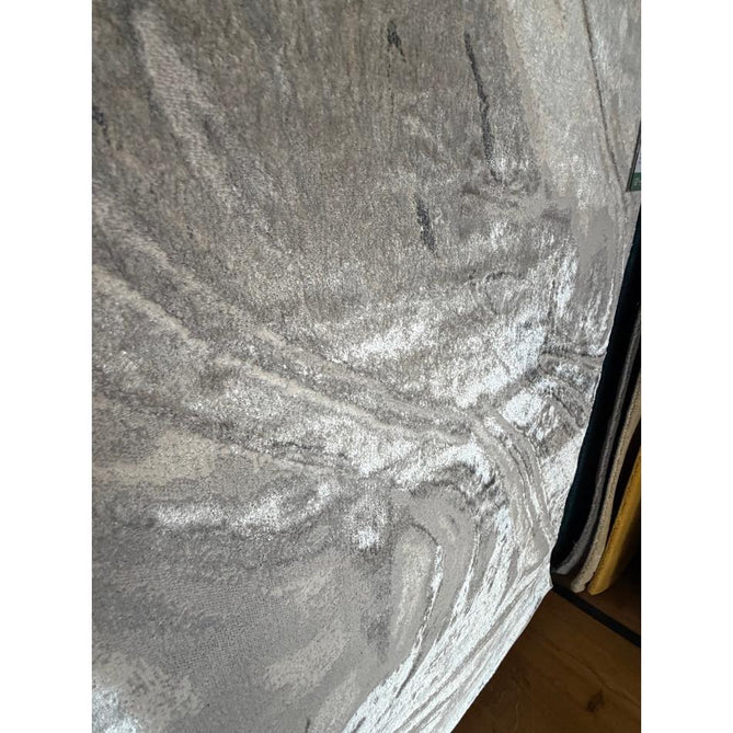 Tidal TL841 Modern Abstract Distressed Metallic Shimmer Soft Smooth Textured Polyester Low Profile Short Pile Silver/Grey/Cream Rug