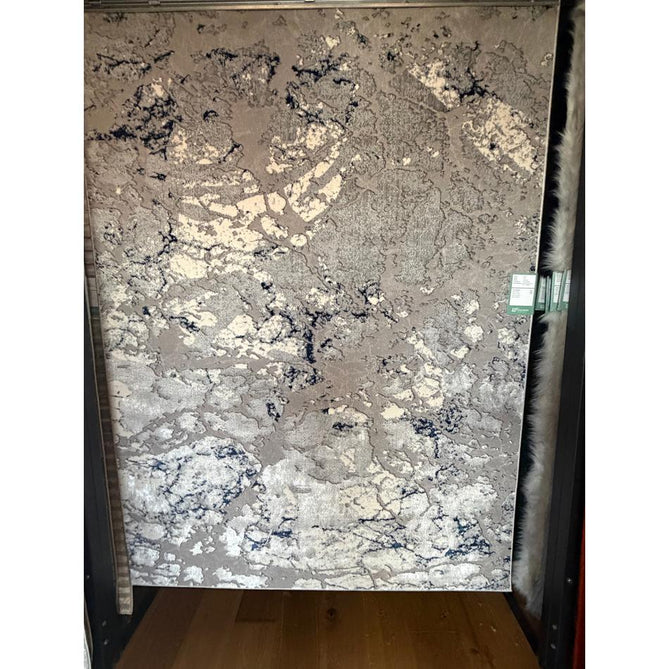 Apollo 2677 Modern Abstract Distressed Marble Metallic Shimmer High-Density Textured Low Profile Short-Pile Grey/Navy/Cream Rug