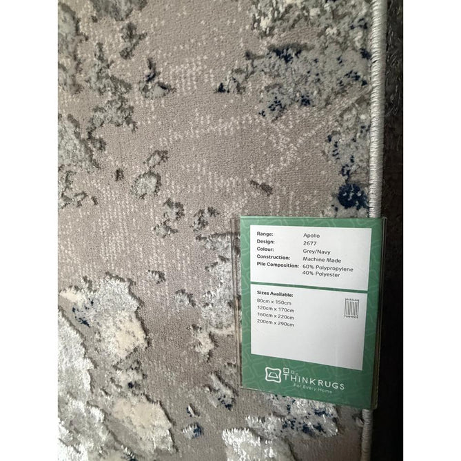 Apollo 2677 Modern Abstract Distressed Marble Metallic Shimmer High-Density Textured Low Profile Short-Pile Grey/Navy/Cream Rug