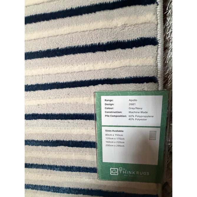 Apollo 2681 Modern Geometric Striped Linear Blocks Distressed Metallic Shimmer High-Density Textured Low Profile Short-Pile Grey/Navy/Cream Rug