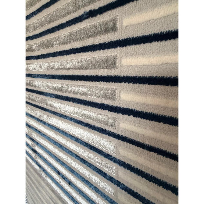 Apollo 2681 Modern Geometric Striped Linear Blocks Distressed Metallic Shimmer High-Density Textured Low Profile Short-Pile Grey/Navy/Cream Rug