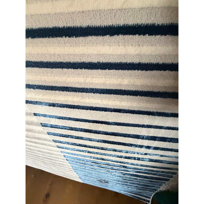 Apollo 2681 Modern Geometric Striped Linear Blocks Distressed Metallic Shimmer High-Density Textured Low Profile Short-Pile Grey/Navy/Cream Rug