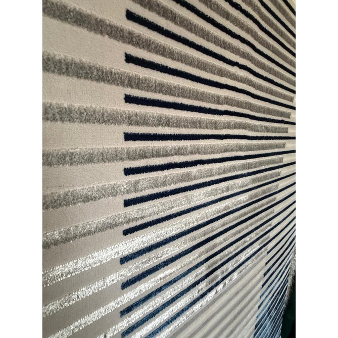 Apollo 2681 Modern Geometric Striped Linear Blocks Distressed Metallic Shimmer High-Density Textured Low Profile Short-Pile Grey/Navy/Cream Rug