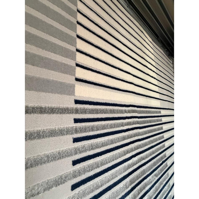 Apollo 2681 Modern Geometric Striped Linear Blocks Distressed Metallic Shimmer High-Density Textured Low Profile Short-Pile Grey/Navy/Cream Rug
