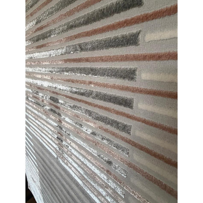 Apollo 2681 Modern Geometric Striped Linear Blocks Distressed Metallic Shimmer High-Density Textured Low Profile Short-Pile Grey/Rose/Cream Rug