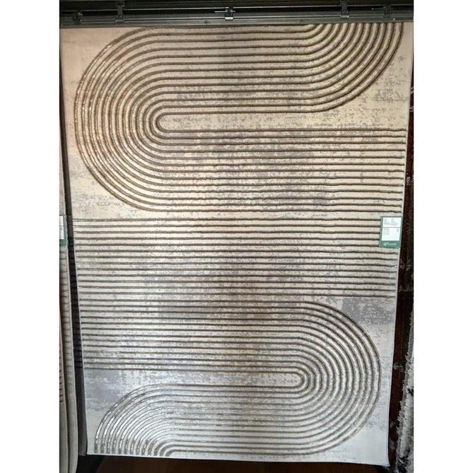 Apollo 2683 Modern Geometric Swirl Distressed Metallic Shimmer High-Density Textured Low Profile Short-Pile Grey/Gold/Cream Rug
