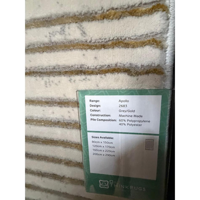 Apollo 2683 Modern Geometric Swirl Distressed Metallic Shimmer High-Density Textured Low Profile Short-Pile Grey/Gold/Cream Rug