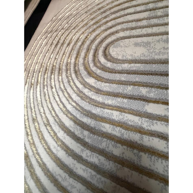 Apollo 2683 Modern Geometric Swirl Distressed Metallic Shimmer High-Density Textured Low Profile Short-Pile Grey/Gold/Cream Rug
