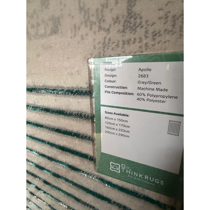Apollo 2683 Modern Geometric Swirl Distressed Metallic Shimmer High-Density Textured Low Profile Short-Pile Grey/TealGreen/Cream Rug