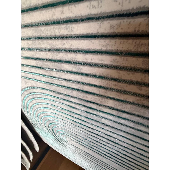 Apollo 2683 Modern Geometric Swirl Distressed Metallic Shimmer High-Density Textured Low Profile Short-Pile Grey/TealGreen/Cream Rug