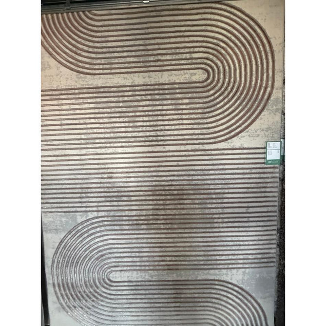 Apollo 2683 Modern Geometric Swirl Distressed Metallic Shimmer High-Density Textured Low Profile Short-Pile Cream/Grey/Rose Rug