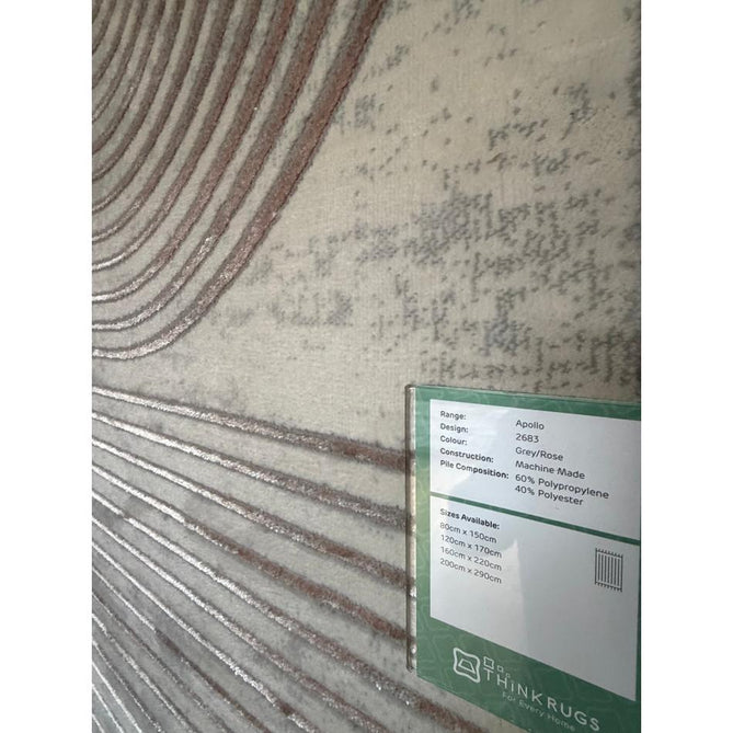Apollo 2683 Modern Geometric Swirl Distressed Metallic Shimmer High-Density Textured Low Profile Short-Pile Cream/Grey/Rose Rug