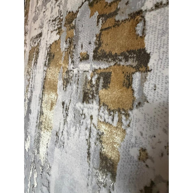 Apollo GR579 Modern Abstract Distressed Metallic Shimmer High-Density Textured Low Profile Short-Pile Grey/Gold/Cream Rug