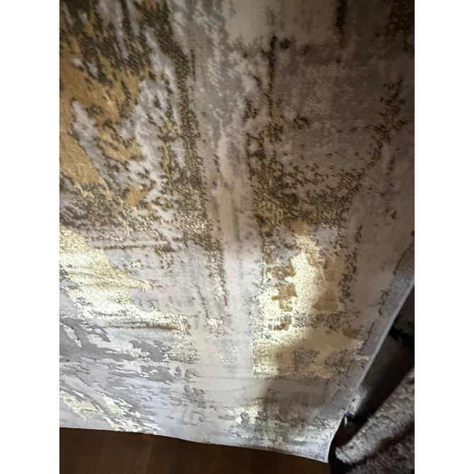 Apollo GR579 Modern Abstract Distressed Metallic Shimmer High-Density Textured Low Profile Short-Pile Grey/Gold/Cream Rug