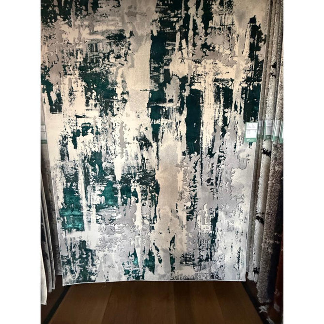 Apollo GR579 Modern Abstract Distressed Metallic Shimmer High-Density Textured Low Profile Short-Pile Grey/Green/Cream Rug