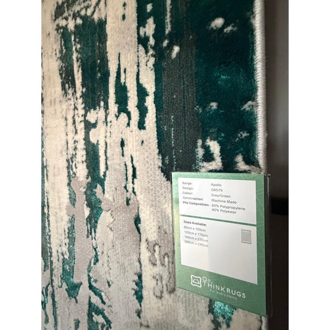 Apollo GR579 Modern Abstract Distressed Metallic Shimmer High-Density Textured Low Profile Short-Pile Grey/Green/Cream Rug