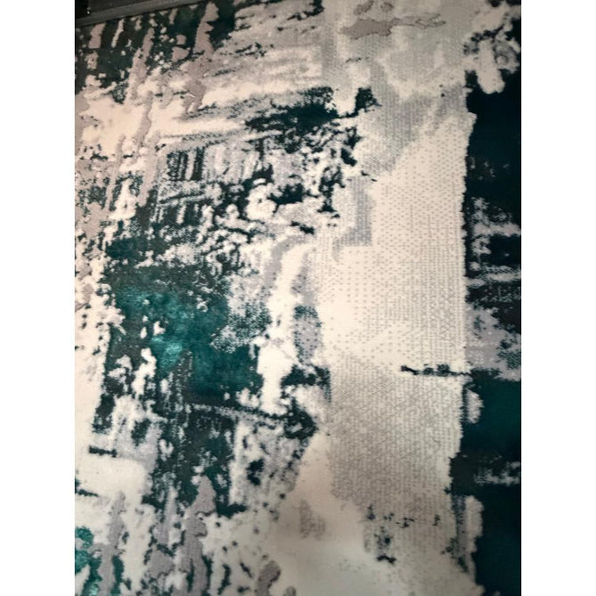 Apollo GR579 Modern Abstract Distressed Metallic Shimmer High-Density Textured Low Profile Short-Pile Grey/Green/Cream Rug