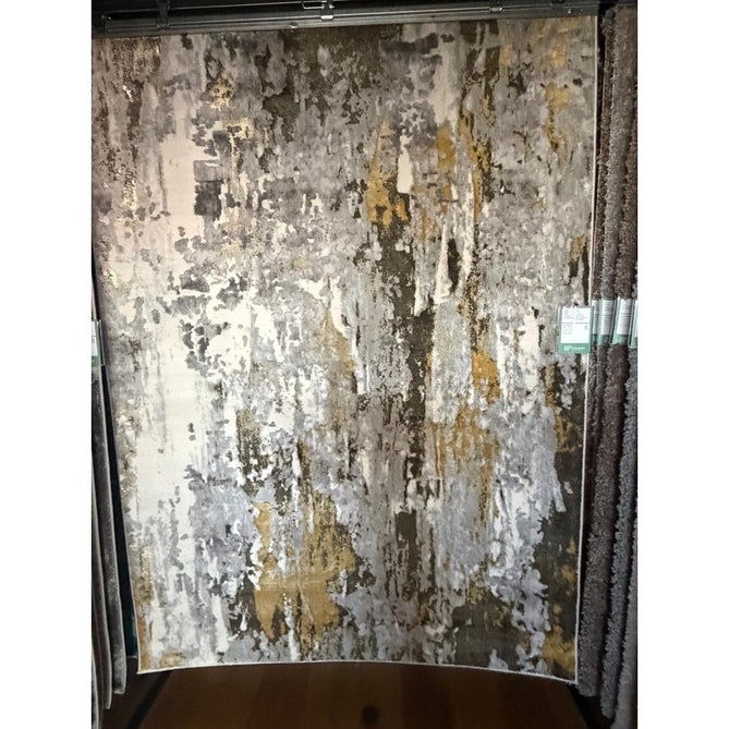 Apollo GR580 Modern Abstract Distressed Metallic Shimmer High-Density Textured Low Profile Short-Pile Grey/Gold/Cream Rug