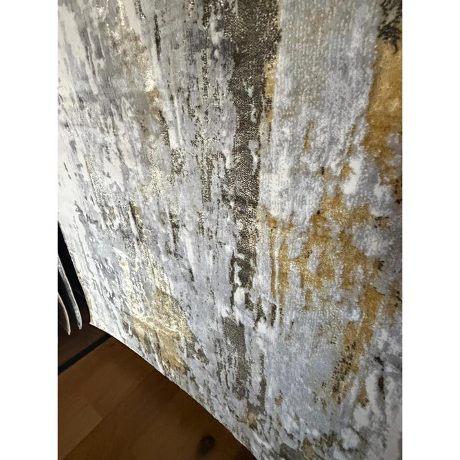 Apollo GR580 Modern Abstract Distressed Metallic Shimmer High-Density Textured Low Profile Short-Pile Grey/Gold/Cream Rug