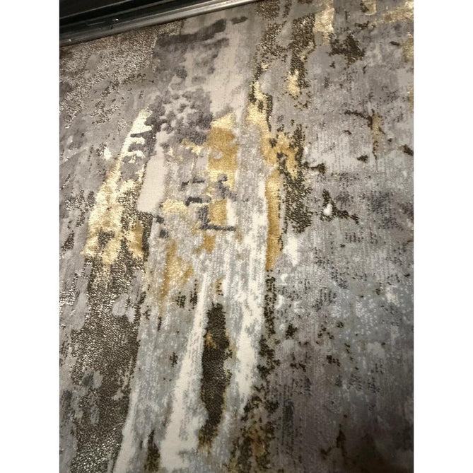 Apollo GR580 Modern Abstract Distressed Metallic Shimmer High-Density Textured Low Profile Short-Pile Grey/Gold/Cream Rug