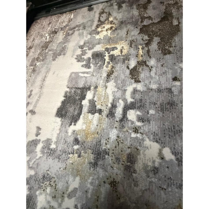 Apollo GR580 Modern Abstract Distressed Metallic Shimmer High-Density Textured Low Profile Short-Pile Grey/Gold/Cream Rug