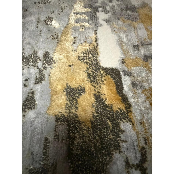 Apollo GR580 Modern Abstract Distressed Metallic Shimmer High-Density Textured Low Profile Short-Pile Grey/Gold/Cream Rug