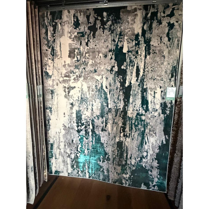 Apollo GR580 Modern Abstract Distressed Metallic Shimmer High-Density Textured Low Profile Short-Pile Grey/Green/Cream Rug