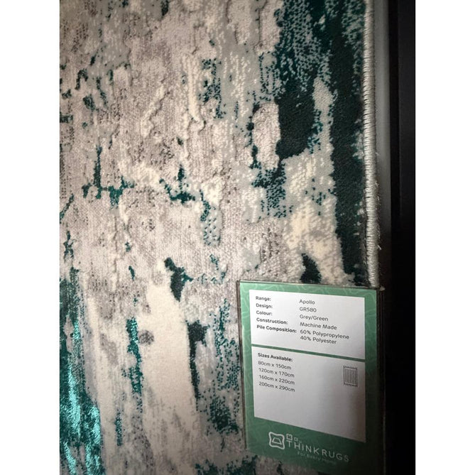 Apollo GR580 Modern Abstract Distressed Metallic Shimmer High-Density Textured Low Profile Short-Pile Grey/Green/Cream Rug