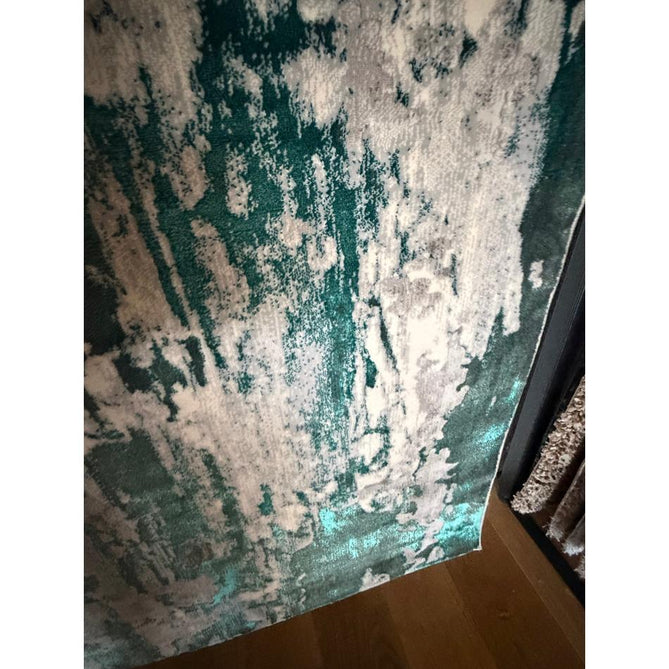 Apollo GR580 Modern Abstract Distressed Metallic Shimmer High-Density Textured Low Profile Short-Pile Grey/Green/Cream Rug