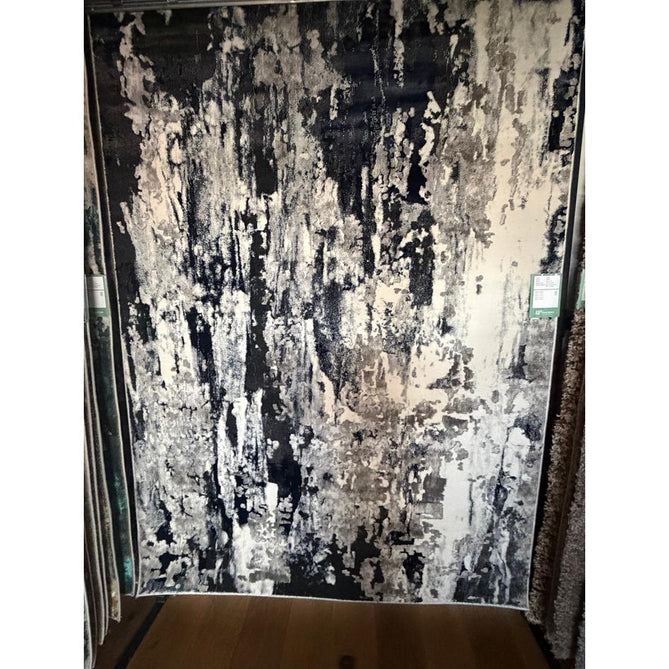 Apollo GR580 Modern Abstract Distressed Metallic Shimmer High-Density Textured Low Profile Short-Pile Grey/Navy/Cream Rug