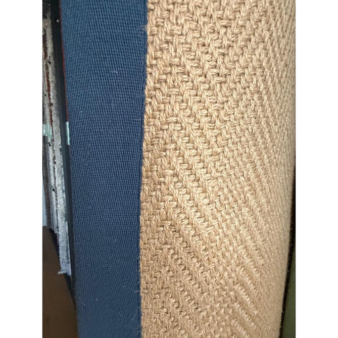 Portland Jute Cotton Border Modern Plain Hand-Woven Textured Herringbone Flatweave Natural/Deep Navy Blue Rug