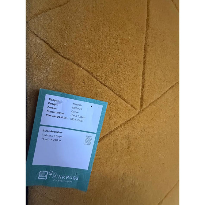 Kasbah KB2025 Modern Plain Geometric Hand-Carved Block Lines Wool Ochre Rug