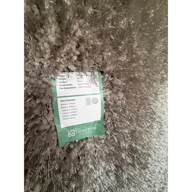 Montana Luxury Super Plush Heavyweight High-Density Hand-Woven Soft High-Pile Plain Polyester Tonal Textured Shimmer Shaggy Silver Round Rug