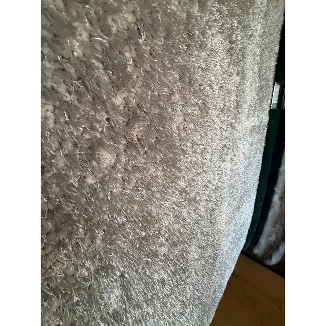 Montana Luxury Super Plush Heavyweight High-Density Hand-Woven Soft High-Pile Plain Polyester Tonal Textured Shimmer Shaggy Silver Rug