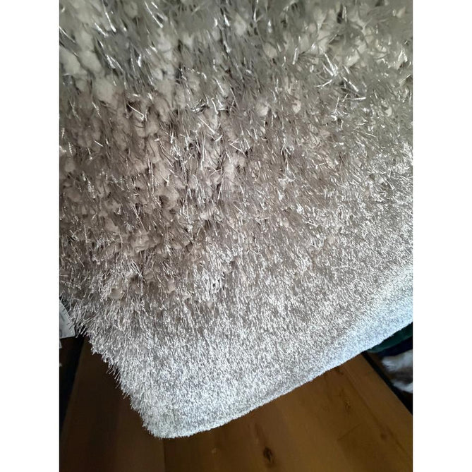 Montana Luxury Super Plush Heavyweight High-Density Hand-Woven Soft High-Pile Plain Polyester Tonal Textured Shimmer Shaggy Silver Round Rug