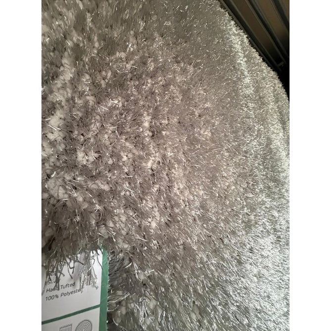 Montana Luxury Super Plush Heavyweight High-Density Hand-Woven Soft High-Pile Plain Polyester Tonal Textured Shimmer Shaggy Silver Round Rug
