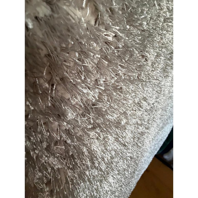 Montana Luxury Super Plush Heavyweight High-Density Hand-Woven Soft High-Pile Plain Polyester Tonal Textured Shimmer Shaggy Silver Round Rug