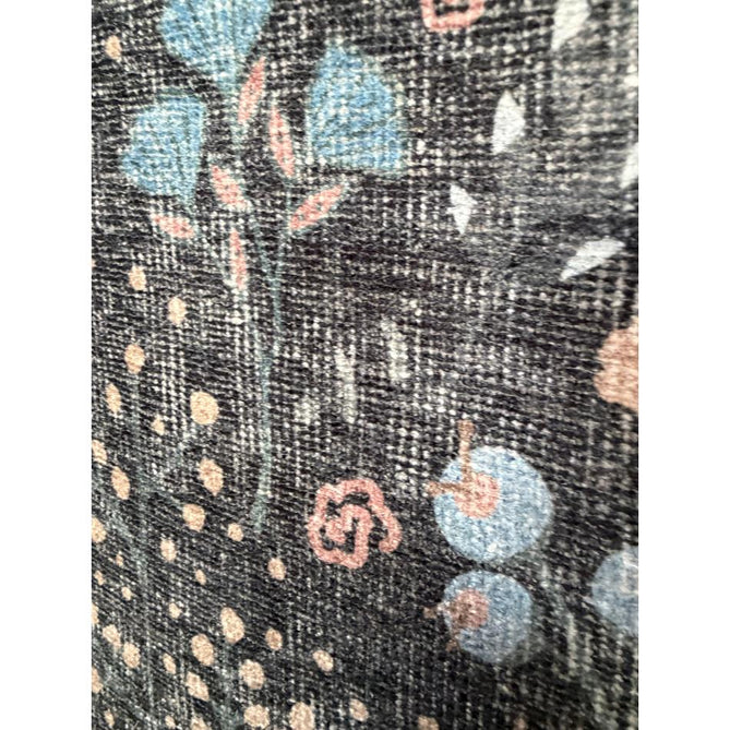Washable Versailles H1373 Traditional Floral Border Distressed Soft Digitally Printed Lightweight Textured Polyester Flatweave Charcoal Black/Midnight Blue/Steel Blue/Powder Blue/Blush Pink Rug